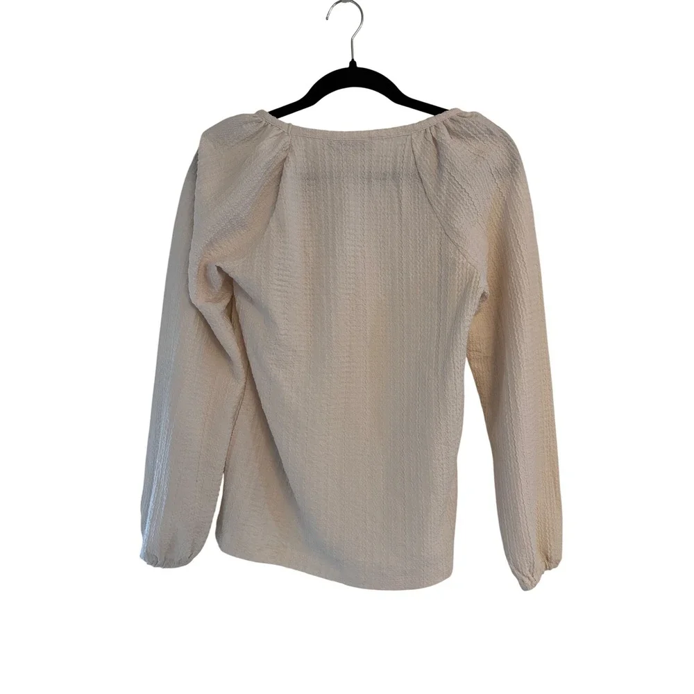 LOFT Cream Textured Long Sleeve Puff Shoulder Blouse XS Ivory Raglan Top
